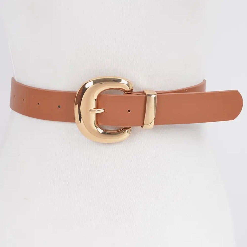 Camel with Gold Buckle Belt
